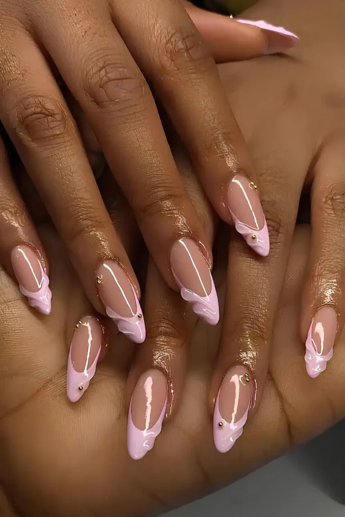 Light Pink French Nails With Raised Swirls for a Luxe Modern Style