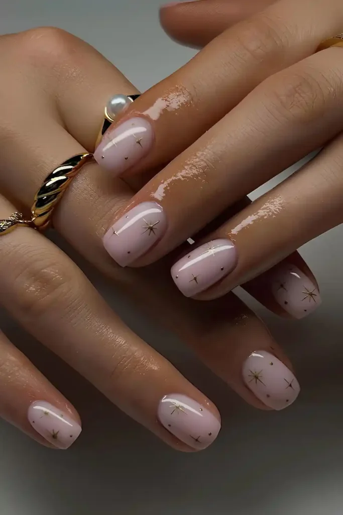 Light Pink Nails With Tiny Chrome Stars for a Celestial Touch