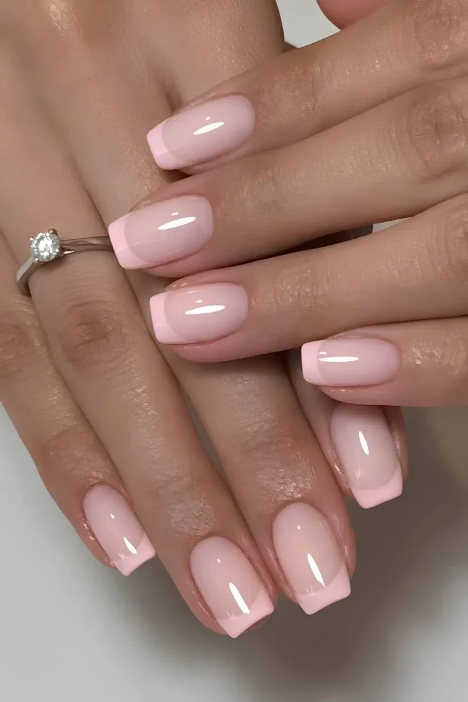 Light Pink Square French Mani With a Clean Modern Style