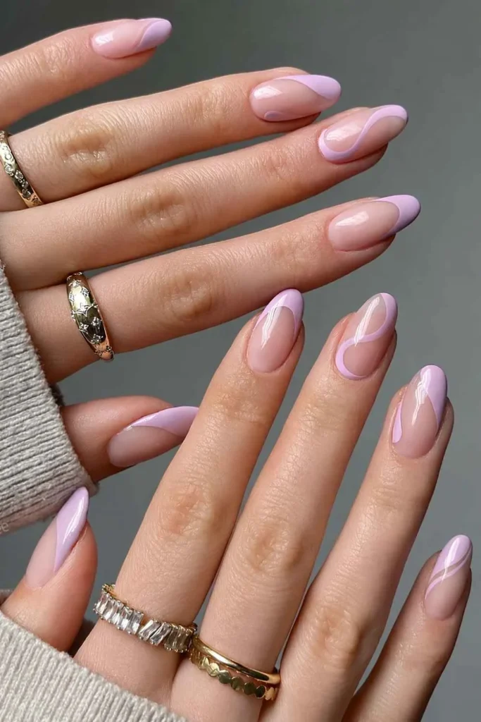 Lilac French Manicure With Swirls for a Soft Elegant Look