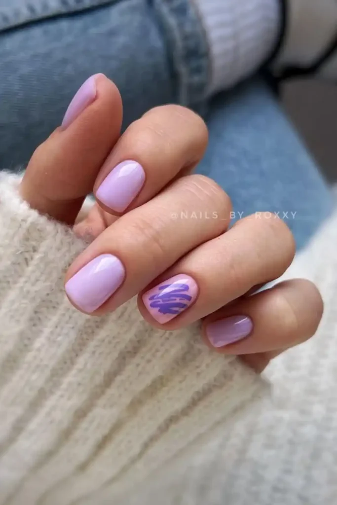 Lilac Nails With Purple Brushstrokes for an Artistic Touch