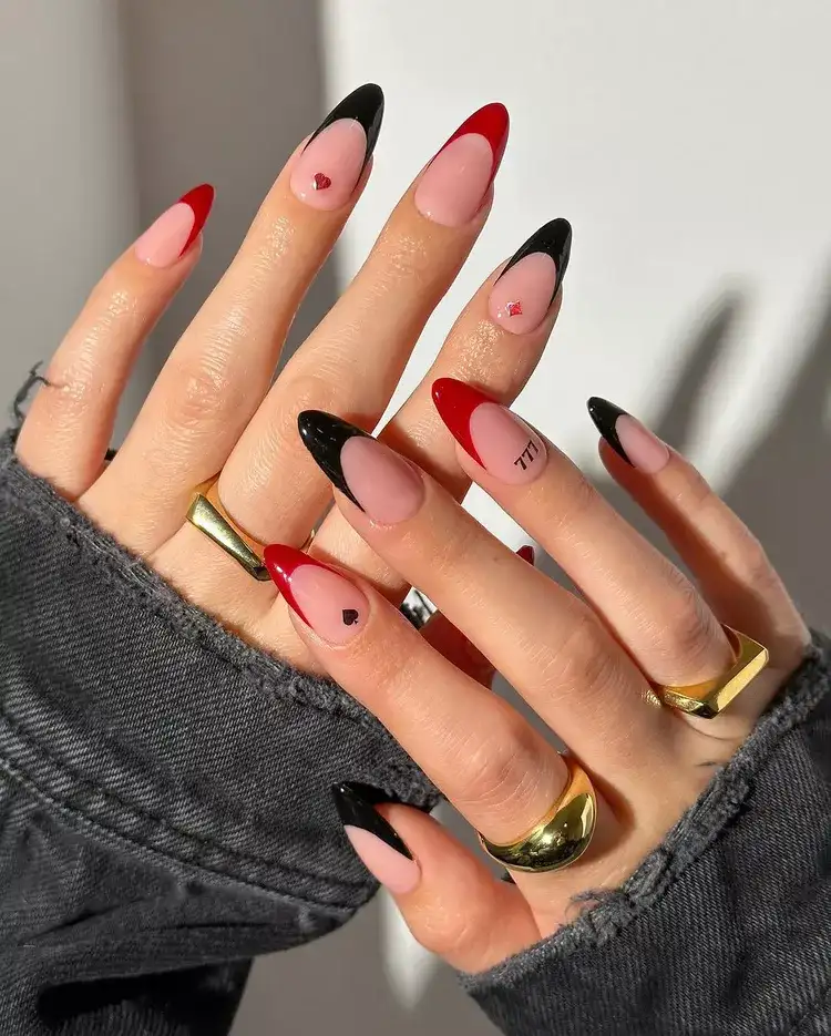 Lucky French Tip Red and Black Nails