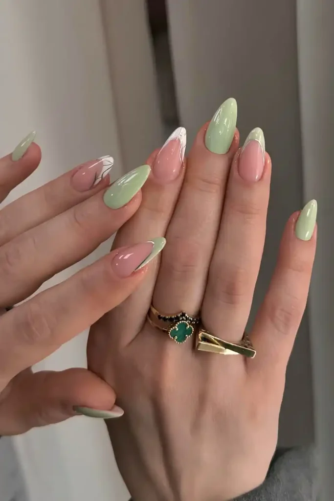 Matcha Green and White Nails for a Fresh Modern Manicure