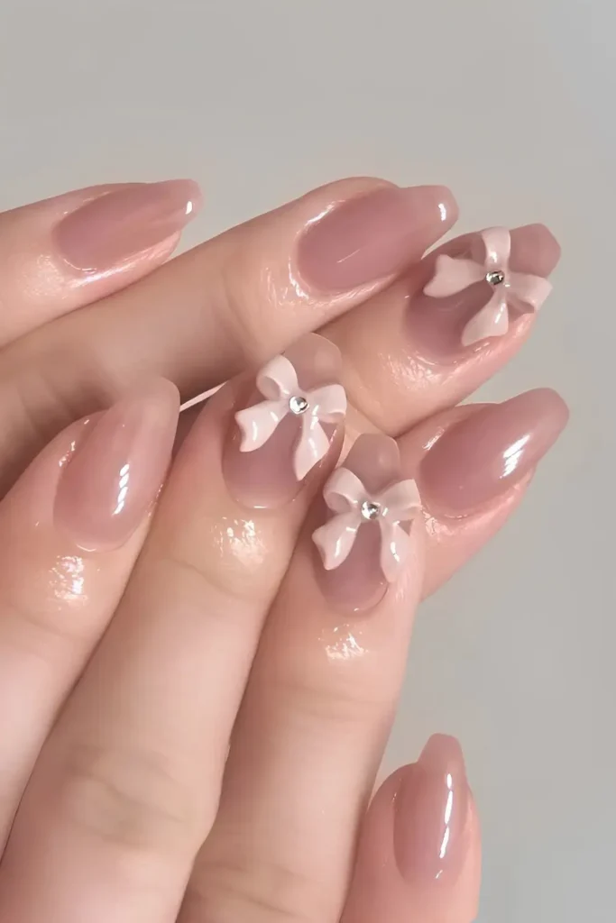 Mauve Coquette Nails With Bows That Feel Sweet and Feminine