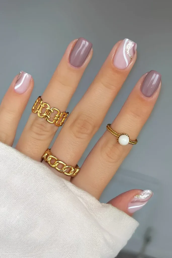 Mauve Manicure With Swirls for a Soft Elegant Look