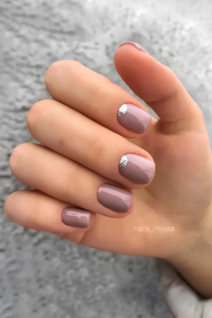 Mauve Nails With Half Moon Accent for a Chic Minimal Style