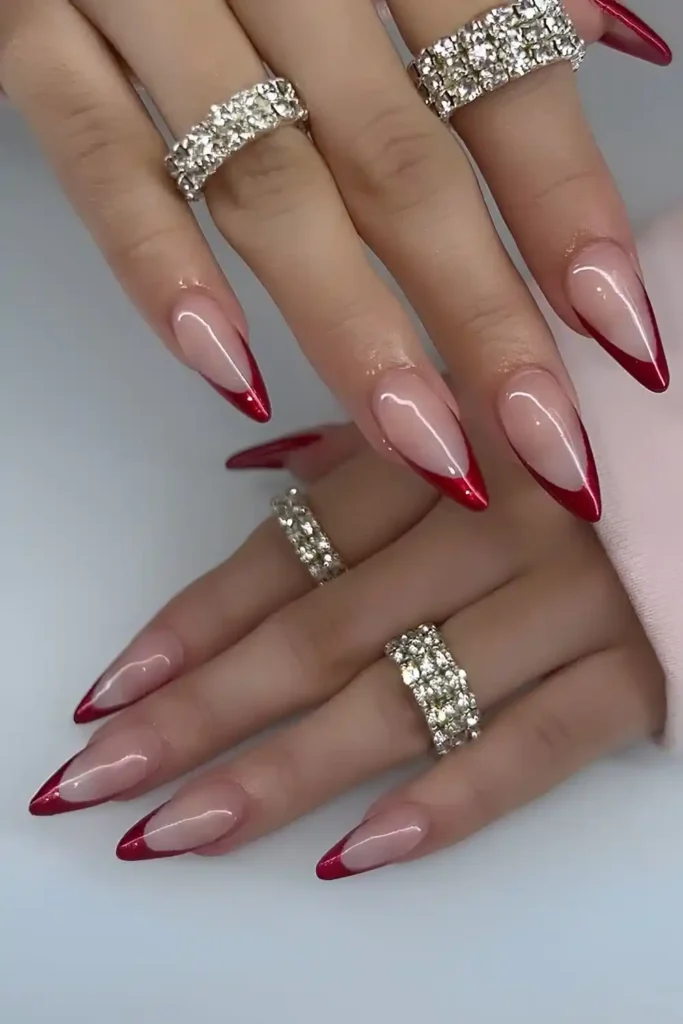 Metallic Red French Tip Nails That Shine From Every Angle