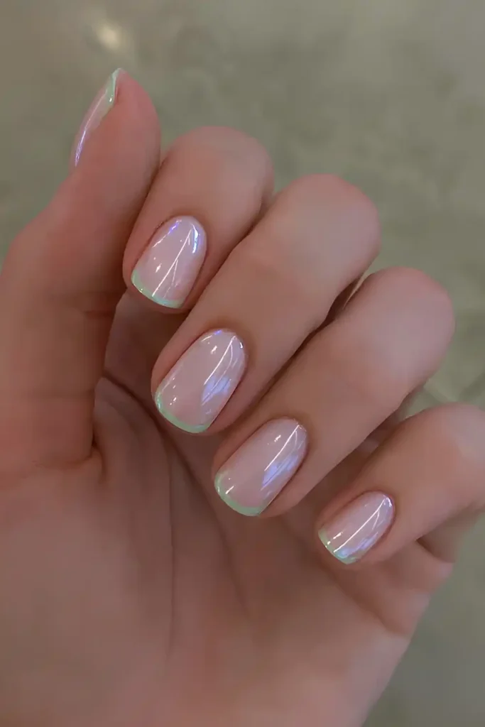 Micro Green Chrome French Mani for a Clean Minimal Look