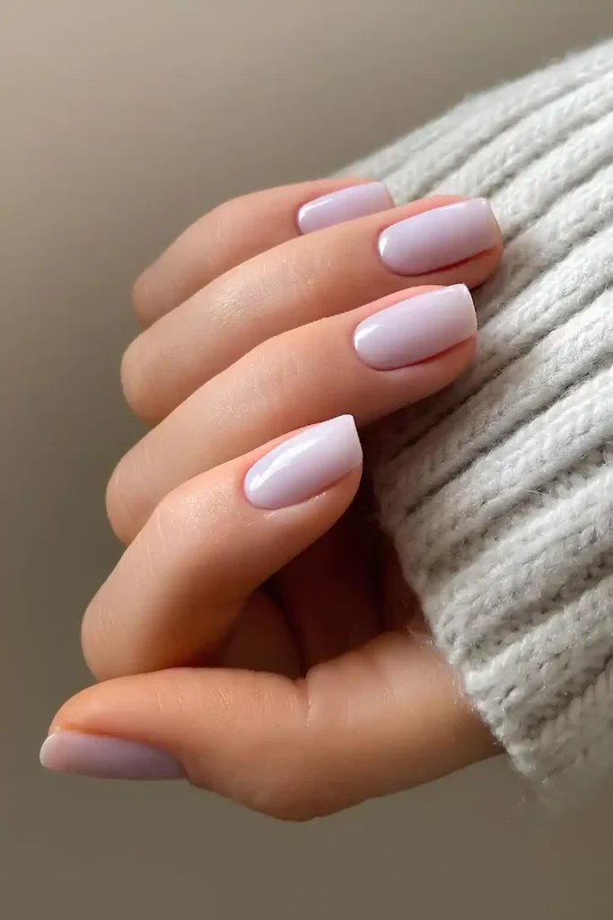 Milky Lavender Nails With a Clean Glossy Finish