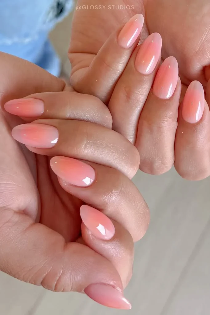 Milky Nails With Coral Aura Shading for a Soft Glam Look