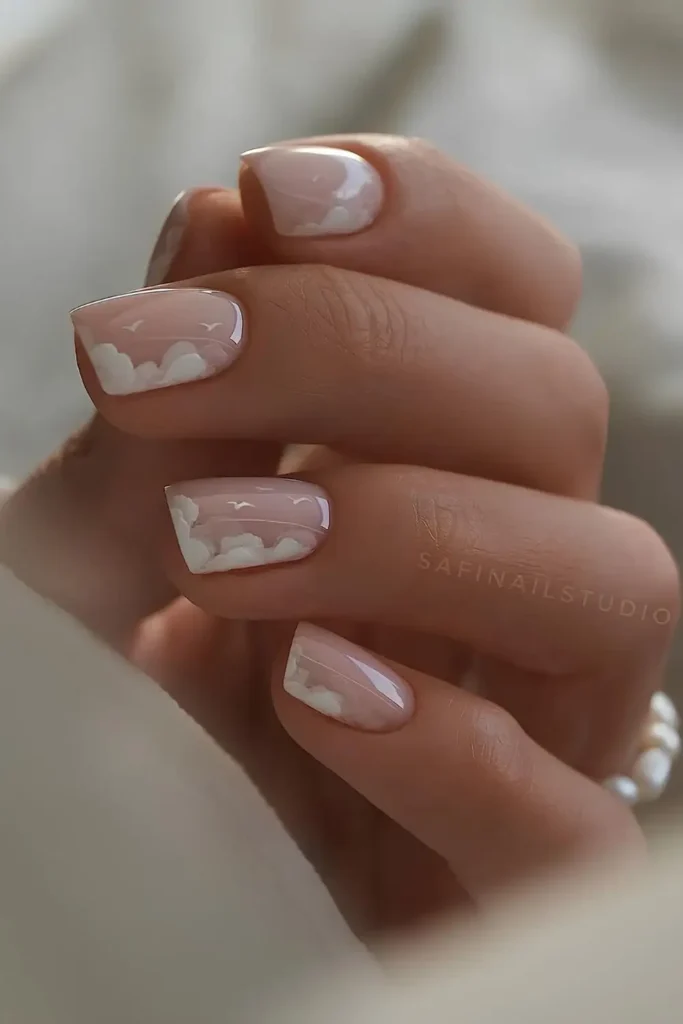 White French Tips on a Sheer Milky Base That Never Go Out of Style