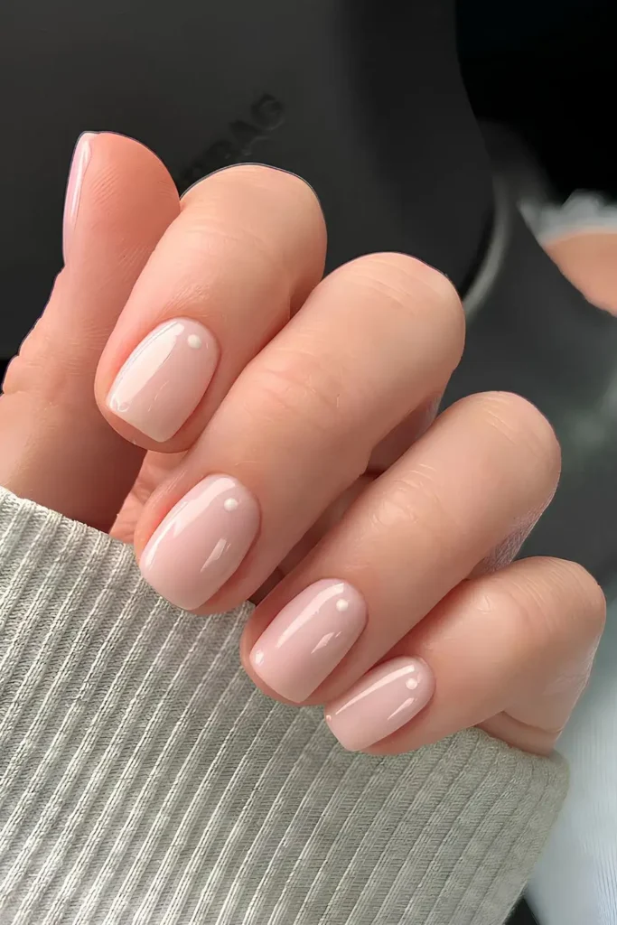 Milky Pink Nails With Dot Accents for a Cute Style