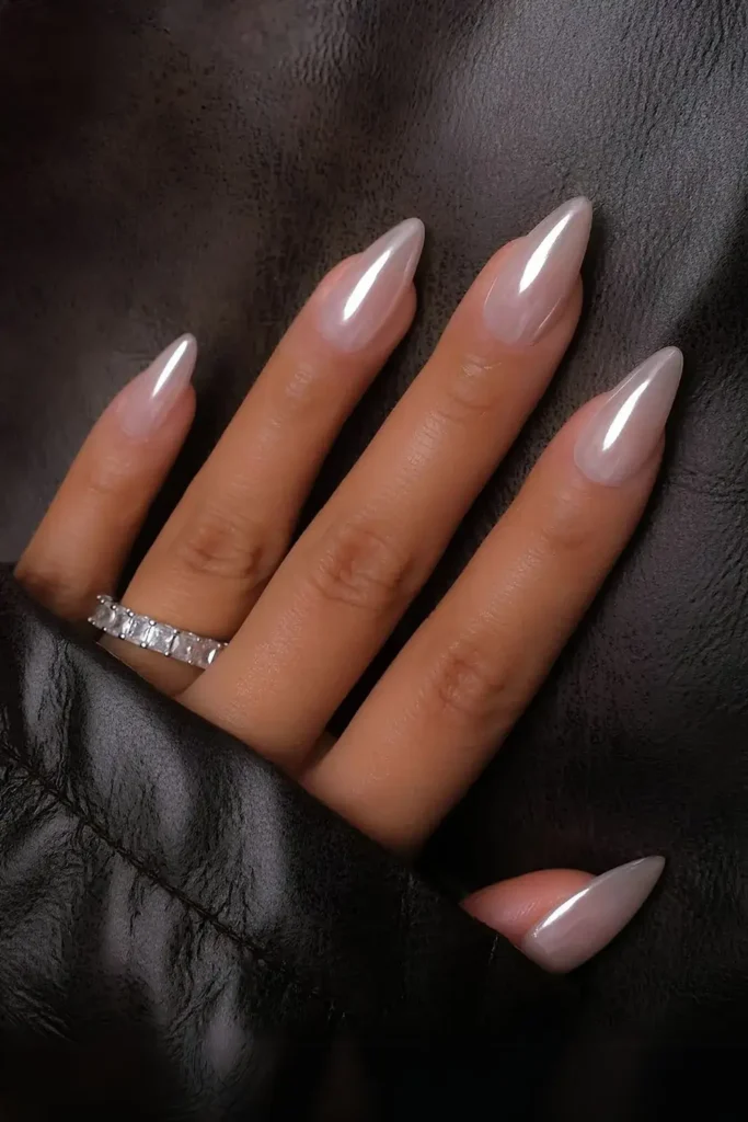 Milky White Chrome Effect Mani for a Sleek Elegant Look