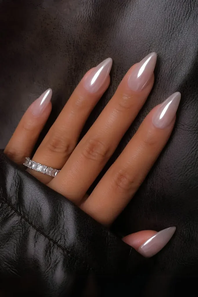 Milky White Chrome Effect Mani With a Stunning Mirror Finish