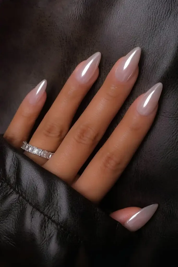 Milky White Chrome Effect Mani With a Stunning Mirror Finish