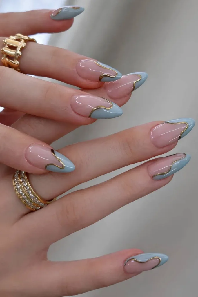 Muted Blue Abstract French Nails for a Modern Finish