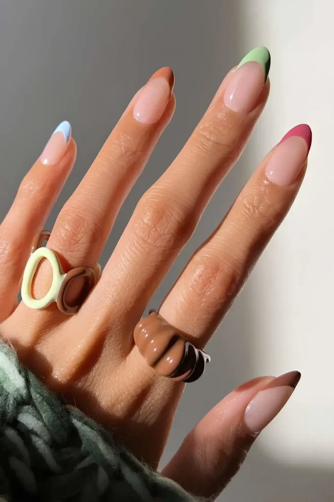 Muted Skittle French Mani for a Modern Colorful Look