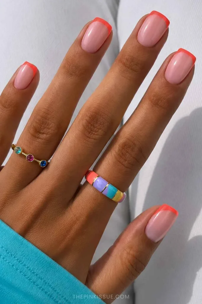 Neon Coral Micro French Mani You'll Love