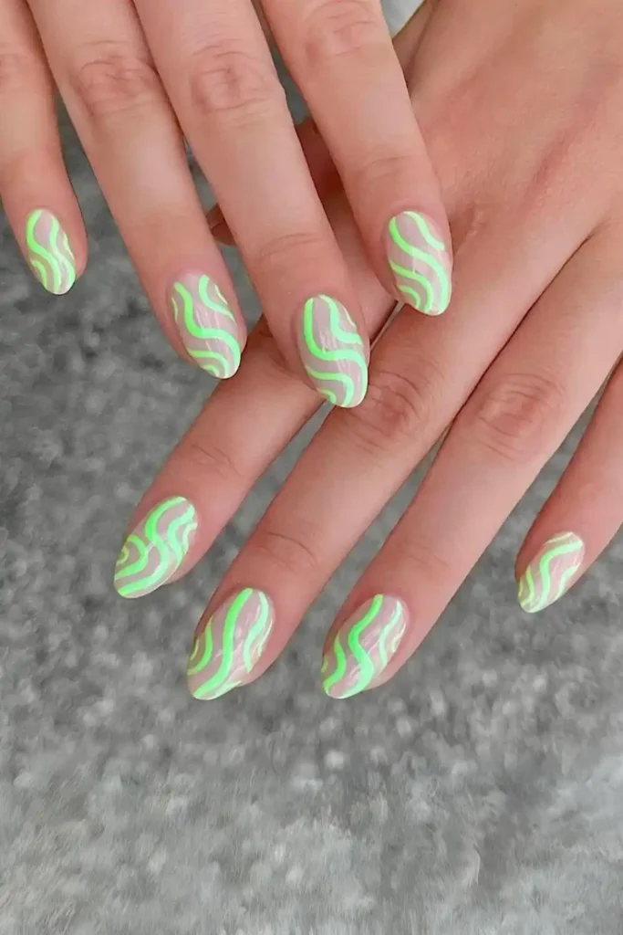 Neon Green Swirl Nails That Make a Bold Statement