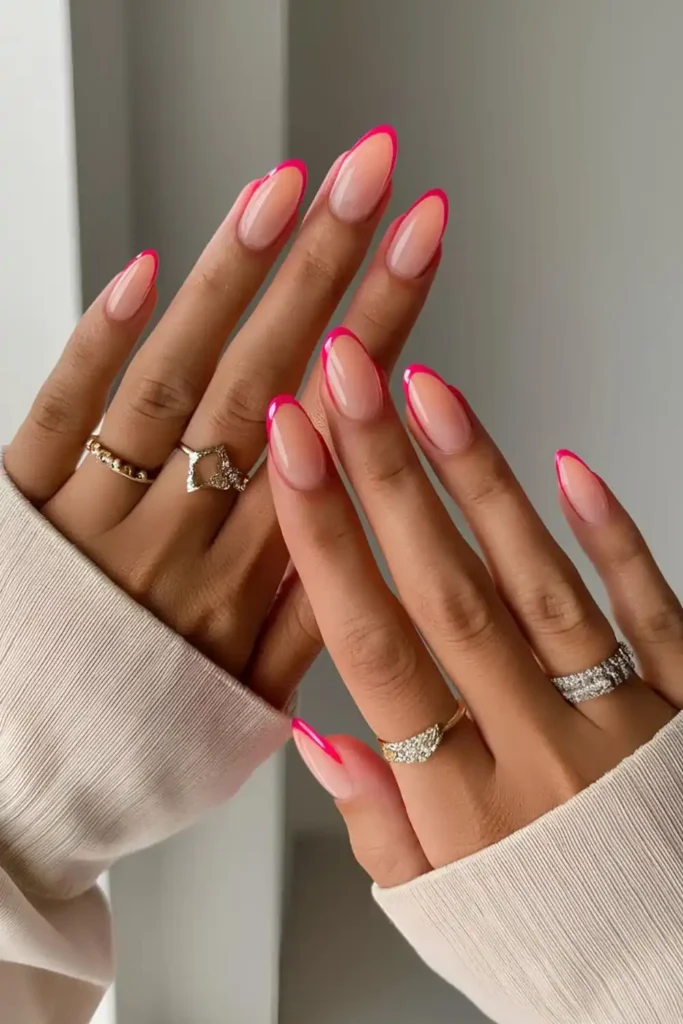 Neon Pink French Almond Nails That Instantly Stand Out