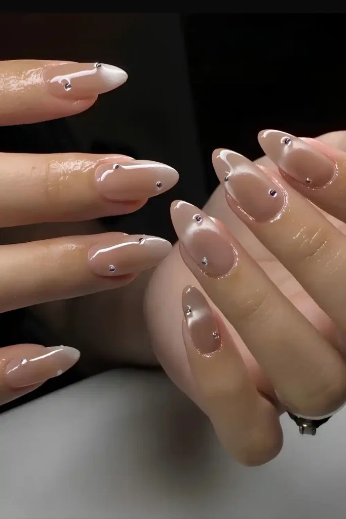 Neutral Cat Eye Nails With Rhinestones That Add Instant Glam