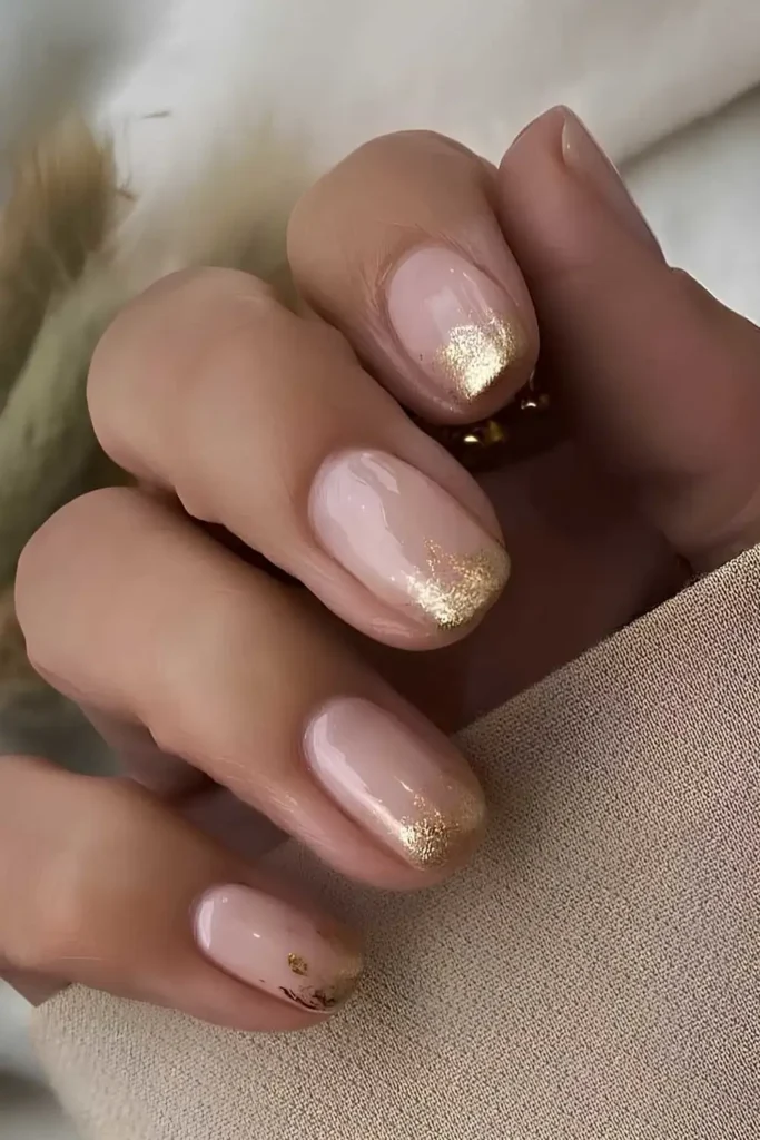 Neutral Mani With Gold Foil Ombre Accent for a Luxe Elegant Look