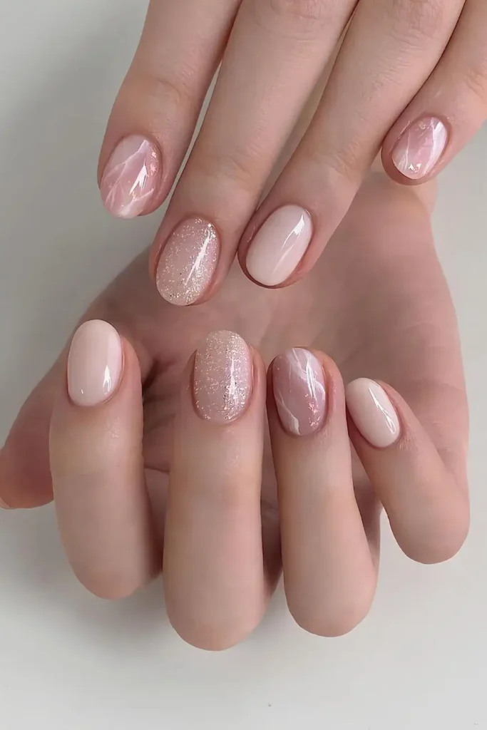 Neutral Marble Effect Manicure That Never Goes Out of Style