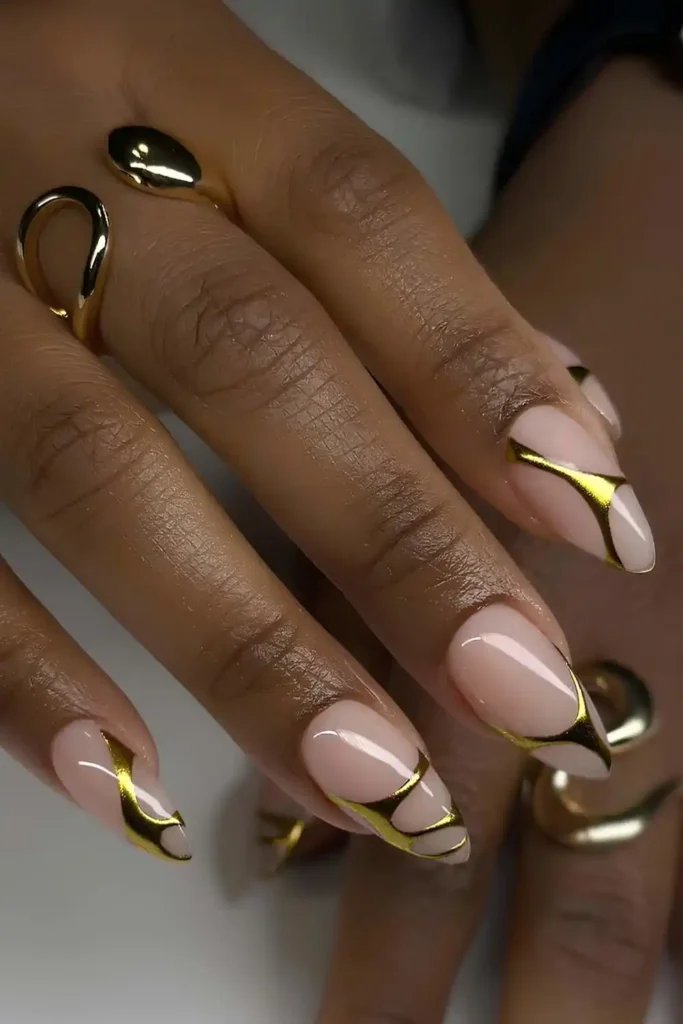 Nude Nails With Gold Line Art for a Sophisticated Minimal Look