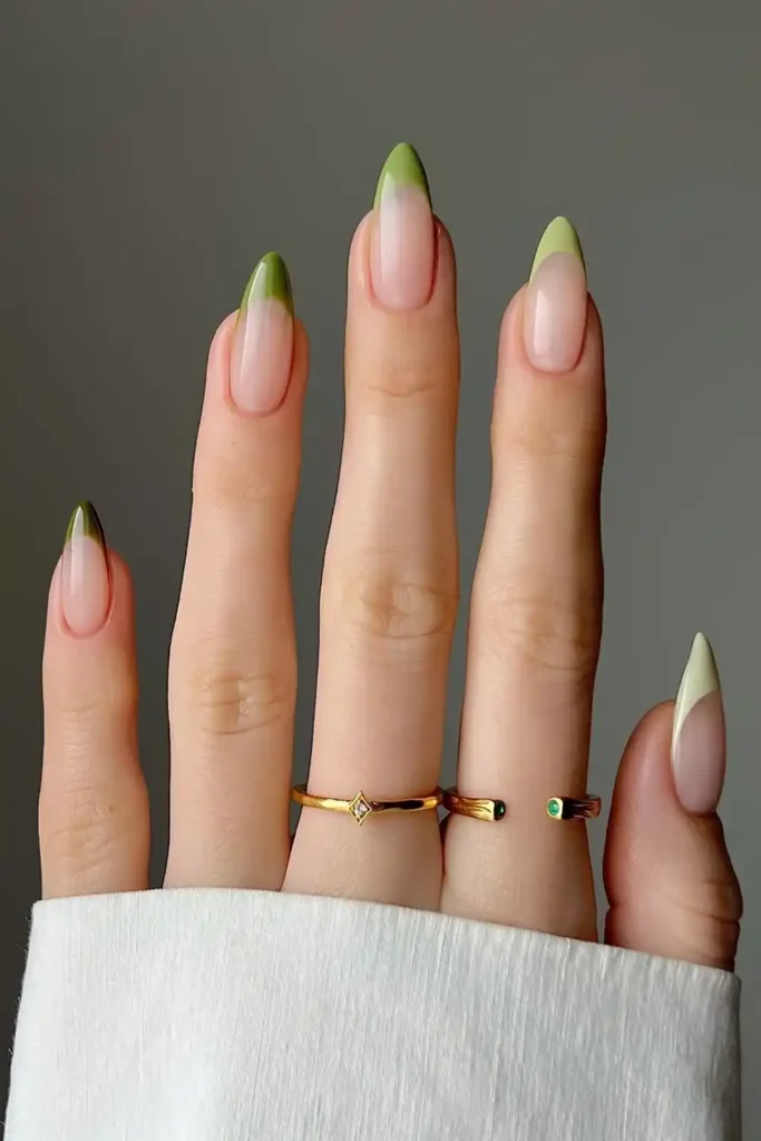 Olive Gradient French Tip Nails With a Stylish Twist