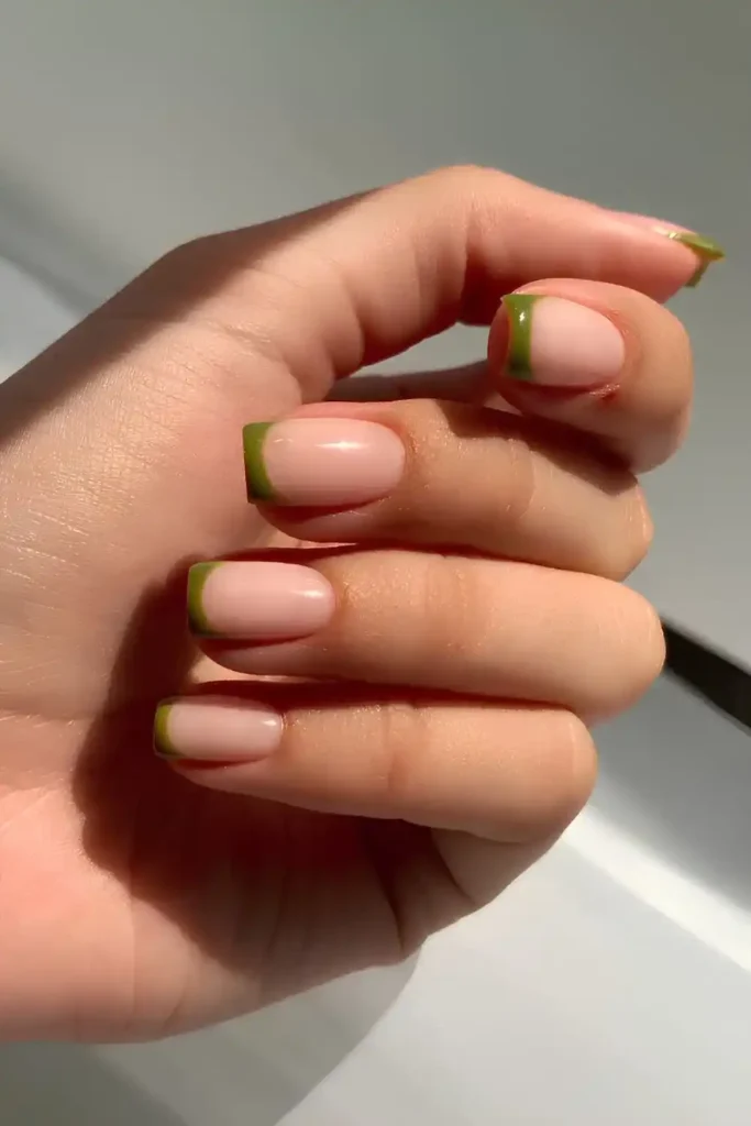 Olive Green French Tip Mani With Timeless Elegance
