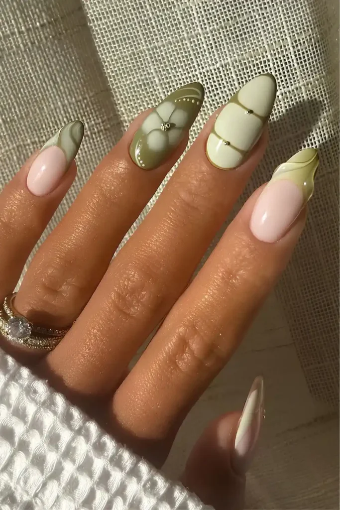Olive Green Mix and Match Nails You'll Want to Try