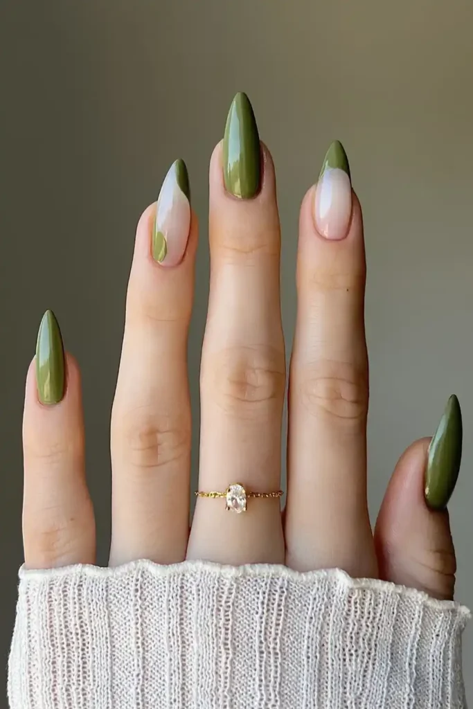 Olive Green Negative Space Mani With a Modern Minimal Twist