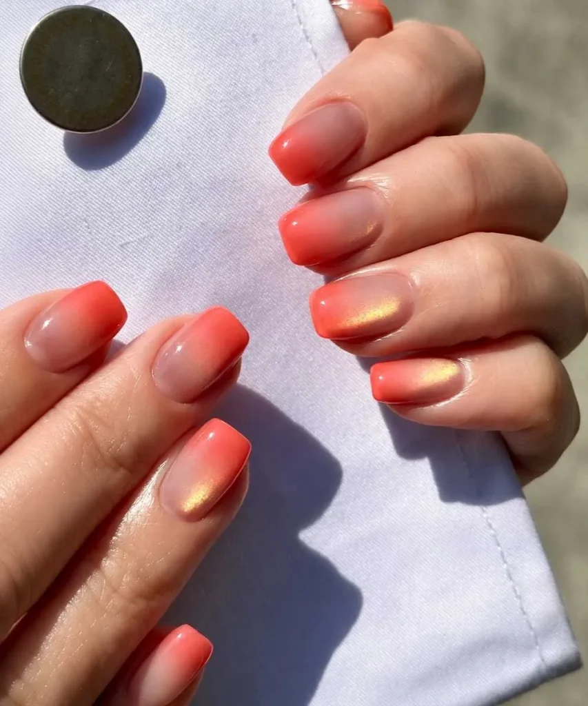 Orange Ombre Cat Eye Nails With a Stunning Magnetic Finish