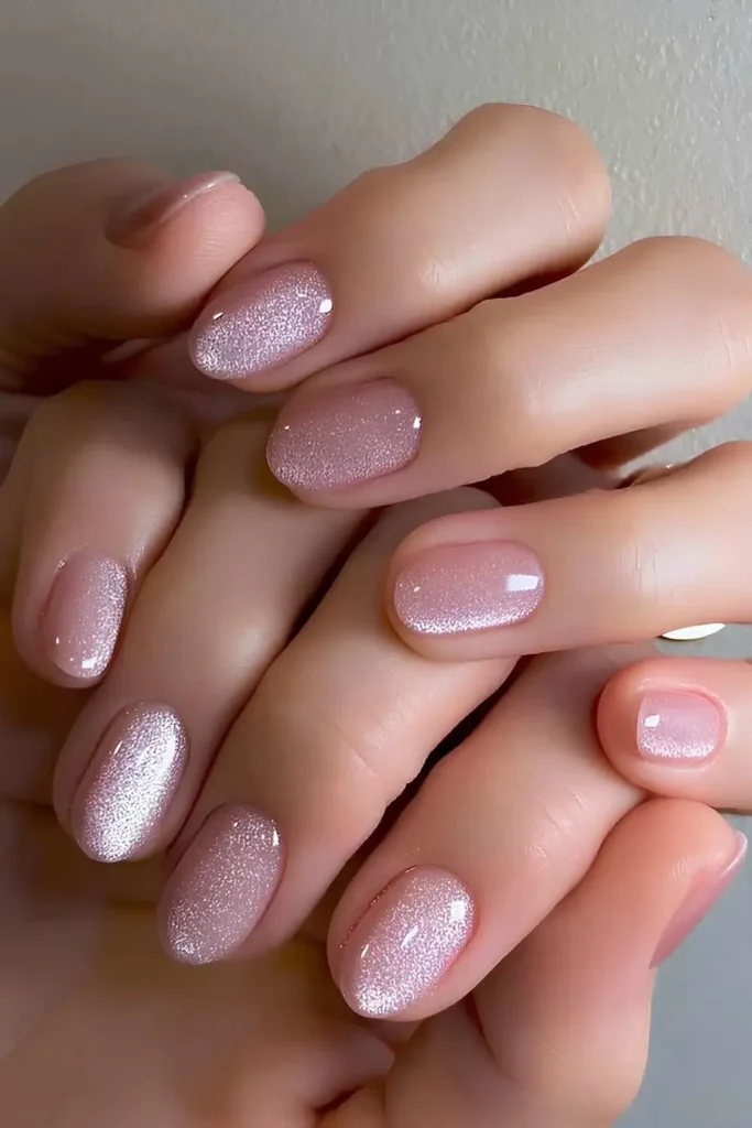 Oval Pink Cat Eye Manicure With a Magnetic Finish