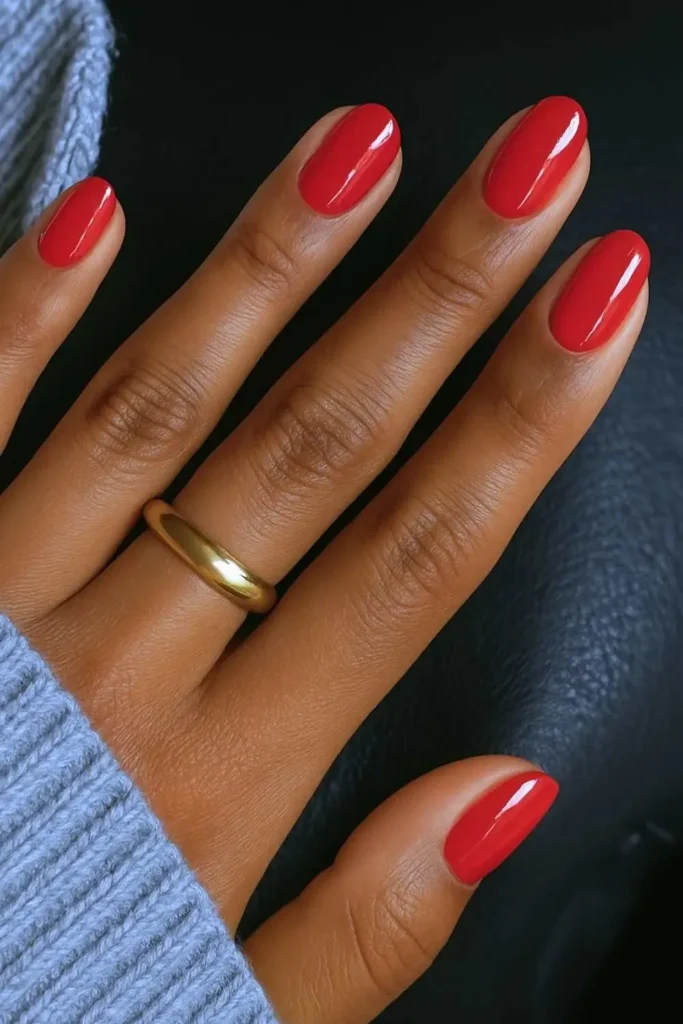 Oval Red Fall Nails for a Cozy Seasonal Look