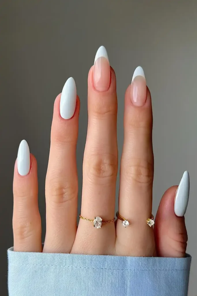 Pale Blue Nails With Accent French Tips for a Timeless Style