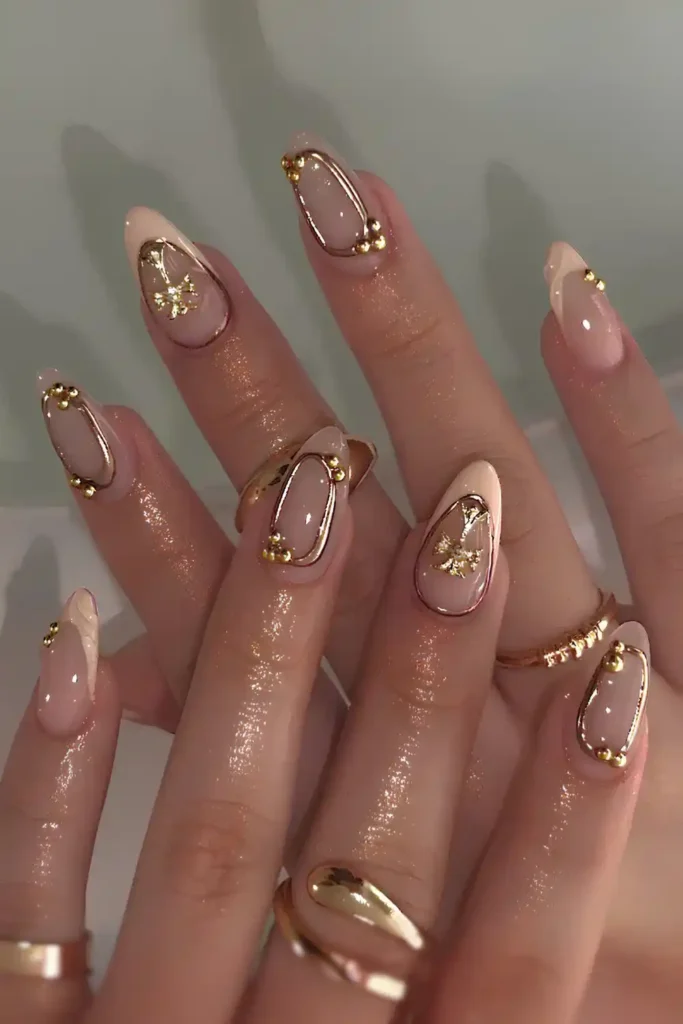 Pastel Peach French Mani With Gold Accents That Feels Luxurious