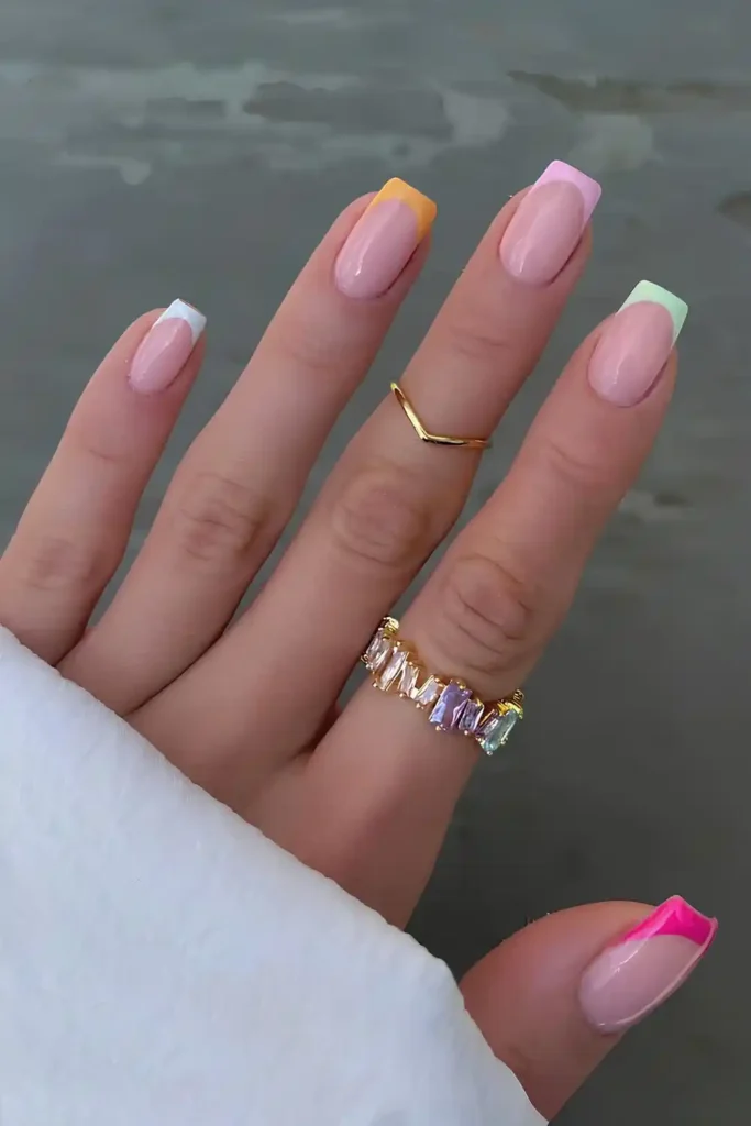 Pastel Skittle French Nails for a Fun Colorful Manicure