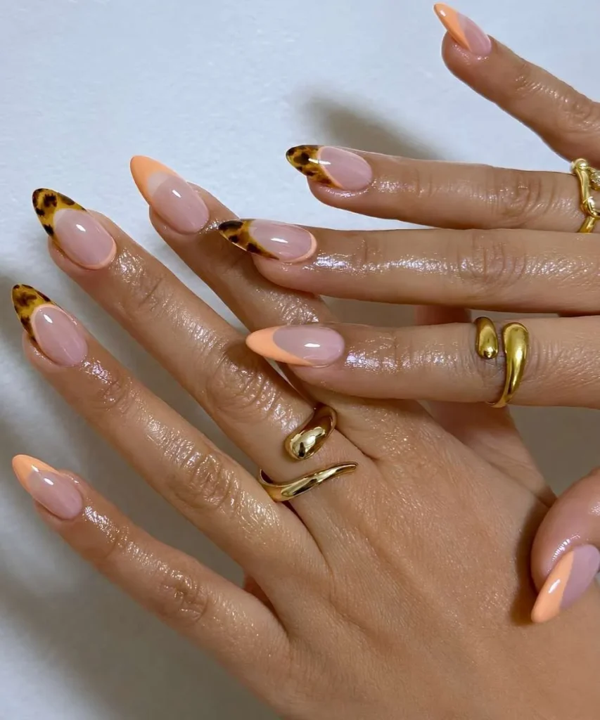 Peach French Mani With Tortie Shell Accents That Stand Out