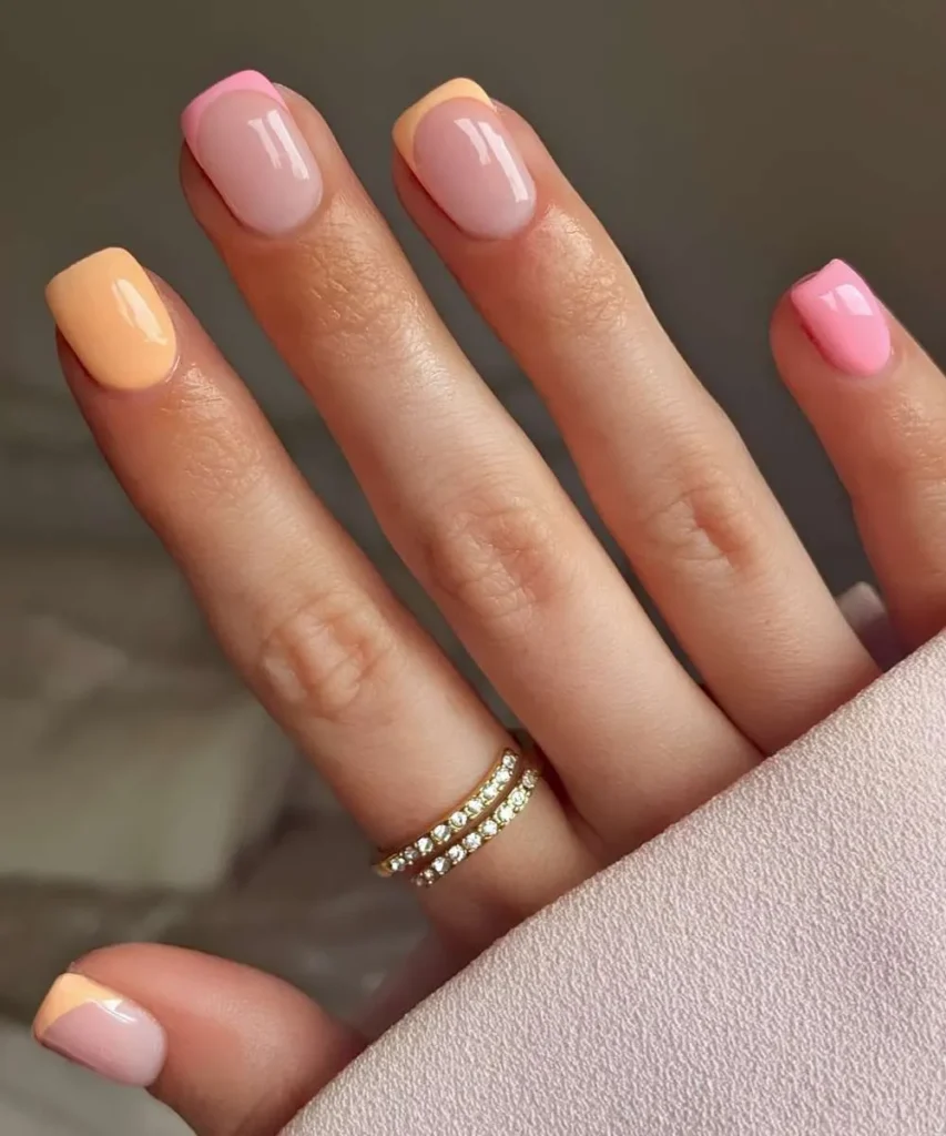 Peach and Pink Nails With Accent French Tips You'll Love