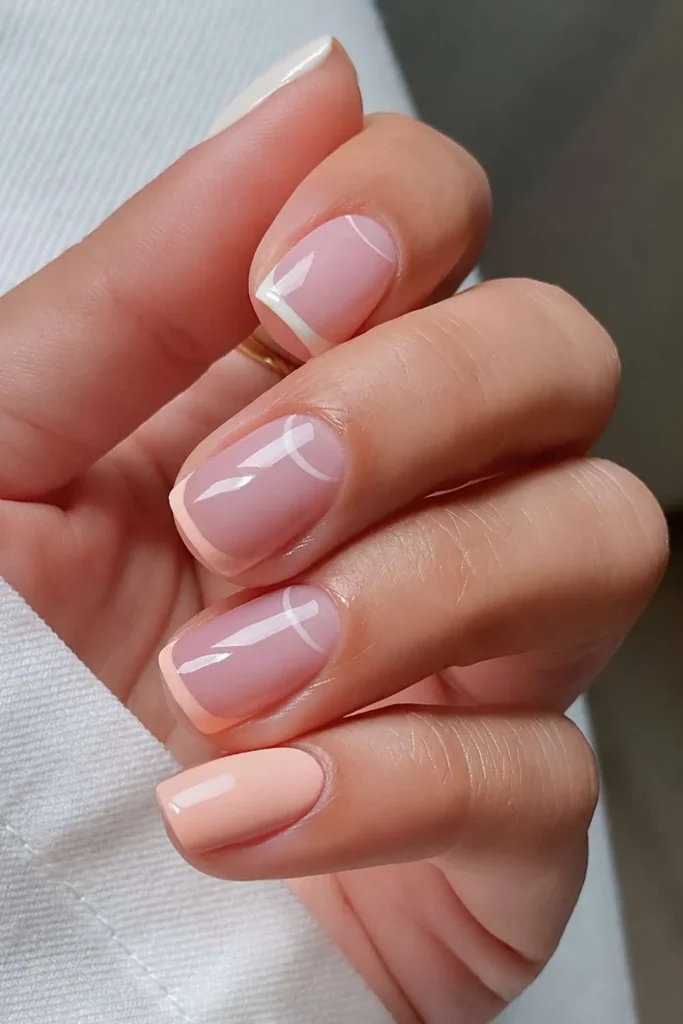 Peach Nails With Half Moon Art for a Chic Minimal Style