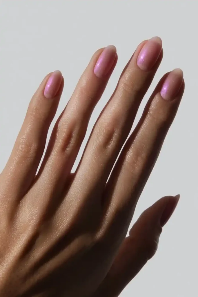 Pearlescent Pink Nails With a Beautiful Luminous Finish