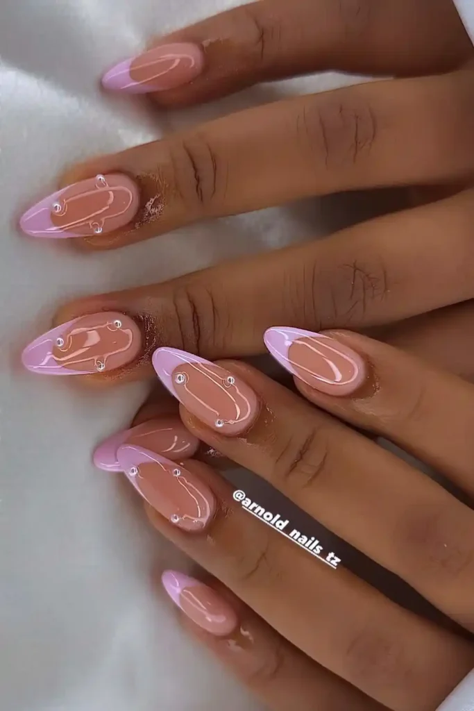 Pink French Nails With Micro Pearls for a Timeless Elegant Style
