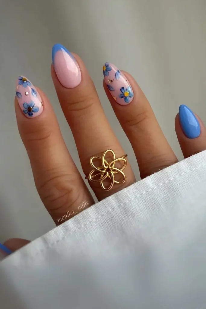 Pink and Blue Floral Mani That Brightens Every Look
