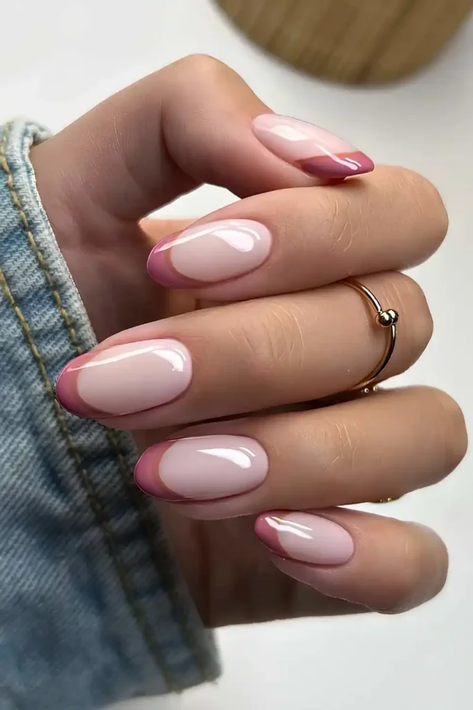 Pink and Brown Double French Nails for a Chic Modern Look