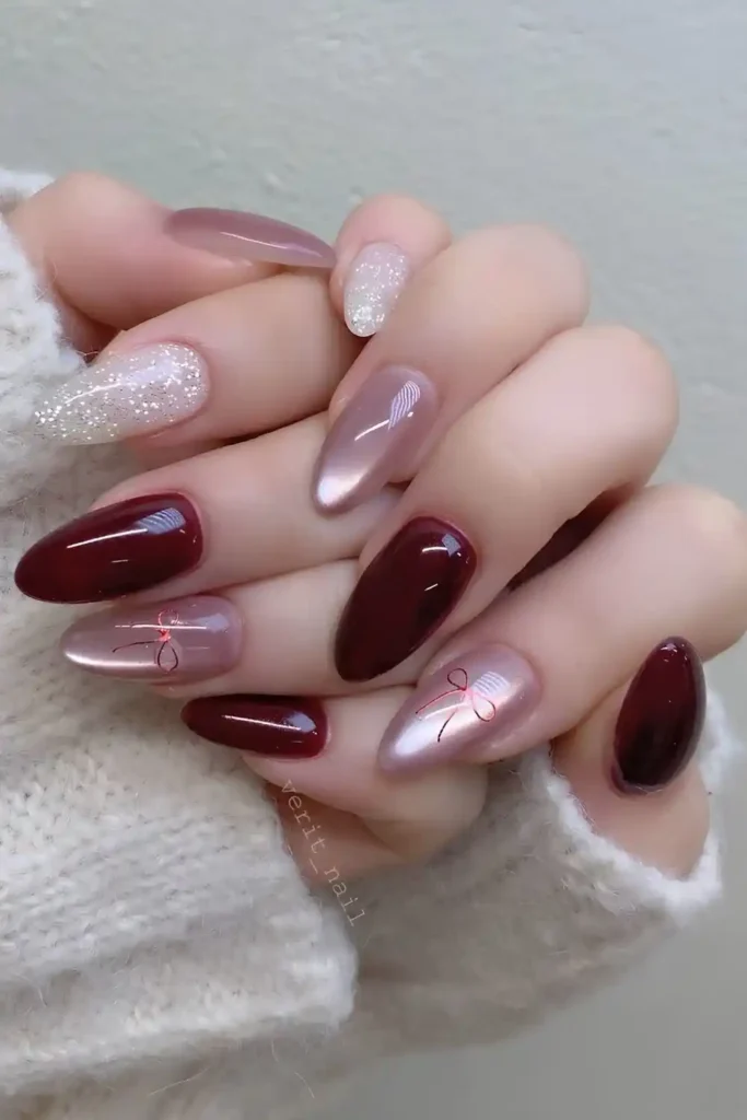 Pink and Burgundy Nails With Mixed Textures You'll Love