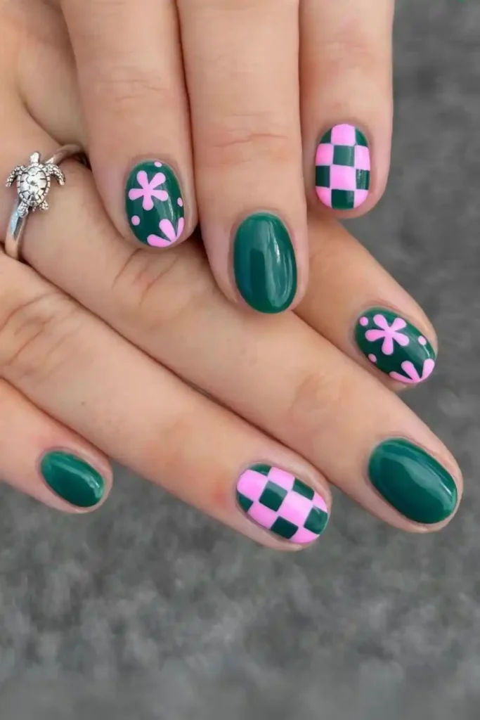 Pink and Green Nails for a Bright Playful Look