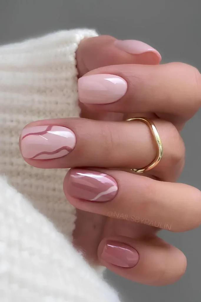 Pink and Mauve Nails With Line Art for a Chic Finish