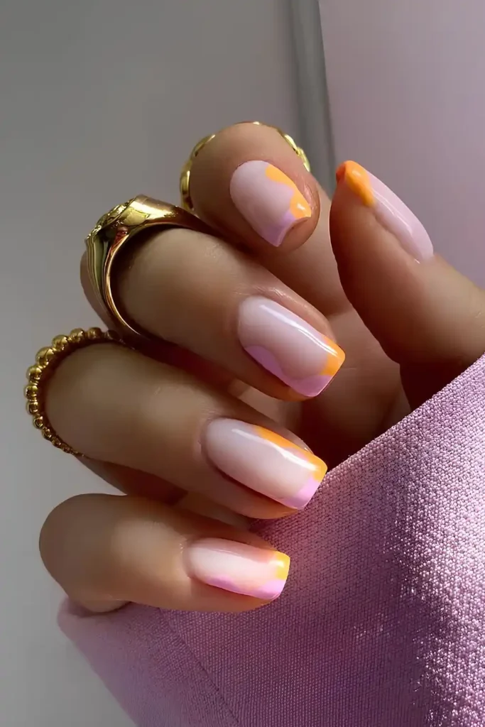 Pink and Orange Abstract French Mani With a Modern Artistic Twist
