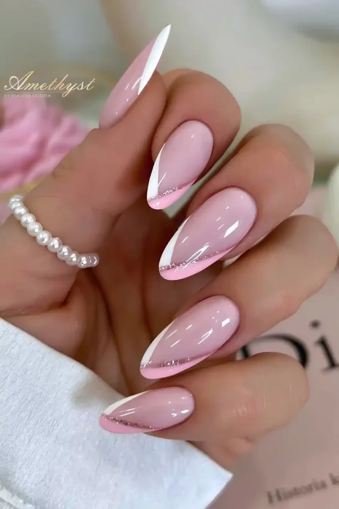 Pink and White V Shaped French Nails for a Bold Elegant Look